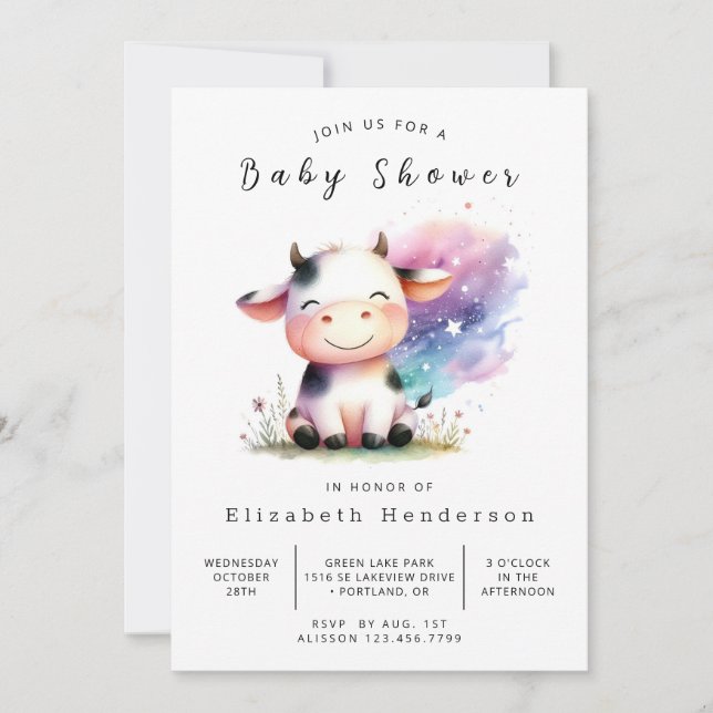Enchanted Happy Rustic Cow Baby Shower Invitation (Front)
