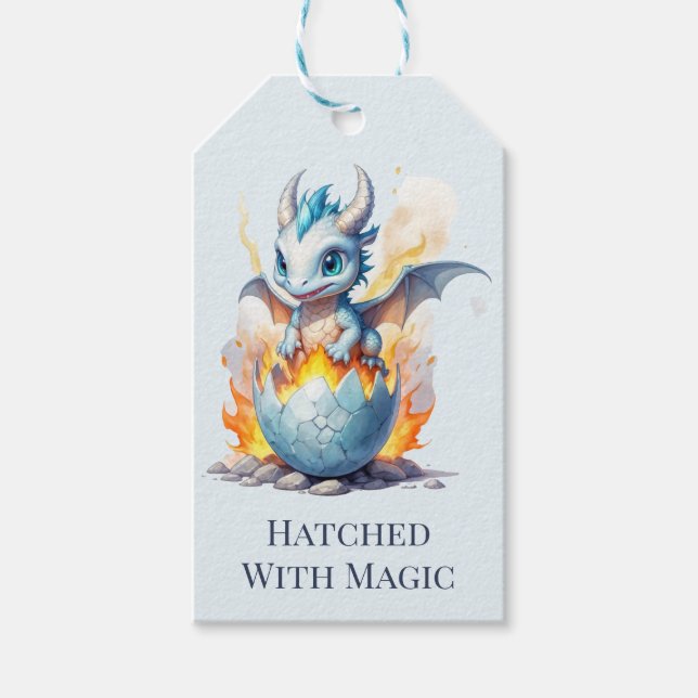 Enchanted Hatchling Blue Dragon Gift Tags (Front)