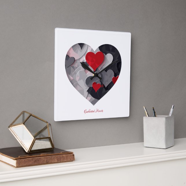 Enchanted Hearts Square Wall Clock (Office)