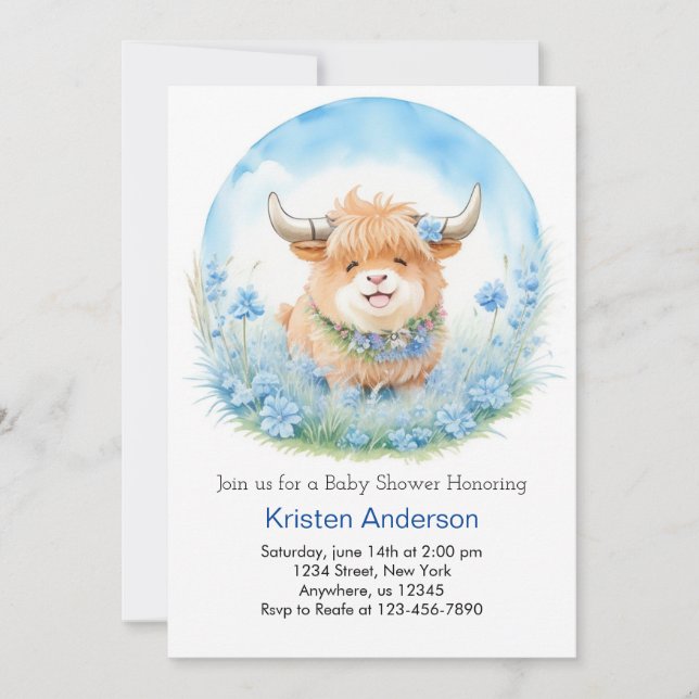Enchanted Highland Cow Blissful Boy Baby Shower Invitation (Front)