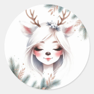 Enchanted Holiday Beauty Reindeer Themed  Classic Round Sticker
