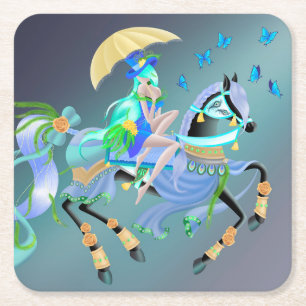 Enchanted Horse Ride Square Paper Coaster