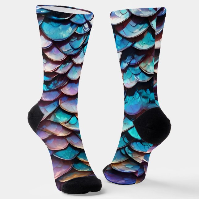 Enchanted Hues: Allure of Pastel Mermaid Scales Socks (Angled)