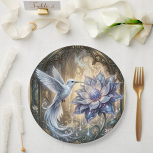 Enchanted Hummingbird & Moon Blossom. Paper Plate