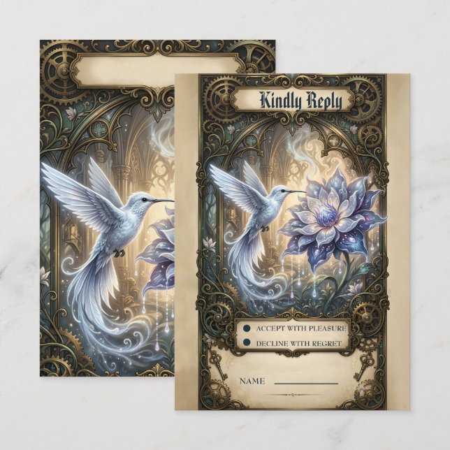 Enchanted Hummingbird & Moon Blossom RSVP Card (Front/Back)