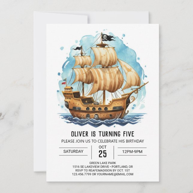 Enchanted Jolly Roger Ship Pirate Birthday Invitation (Front)