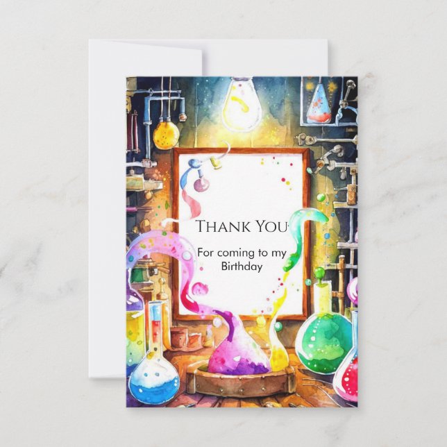 Enchanted Kids' Chemistry Scientist Birthday Thank You Card (Front)