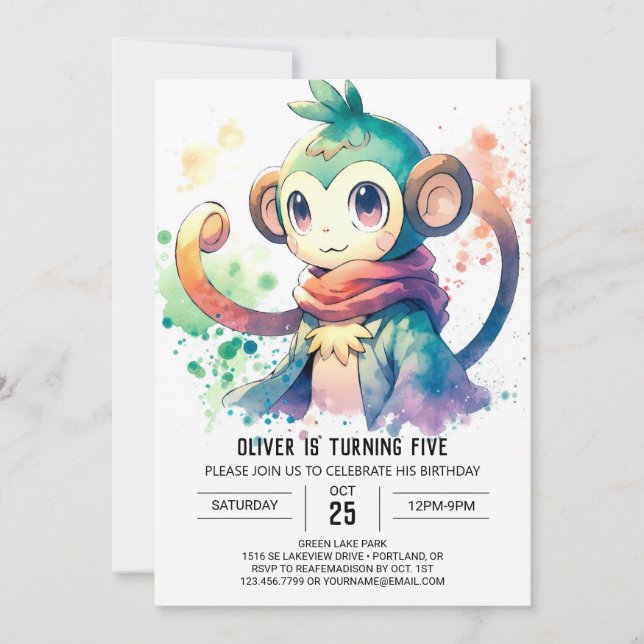 Enchanted Kids Monkey Birthday Invitation (Front)
