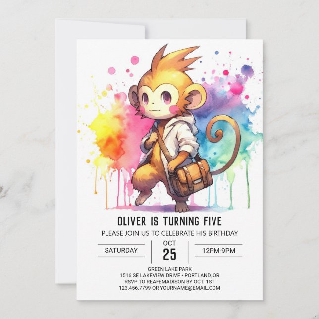Enchanted Kids Monkey Birthday Invitation (Front)