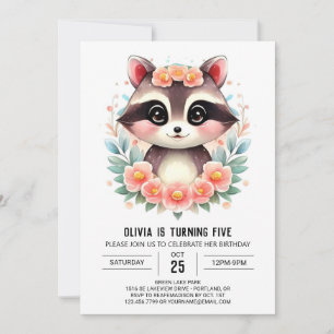 Enchanted Kids' Racoon Girl Birthday Invitation