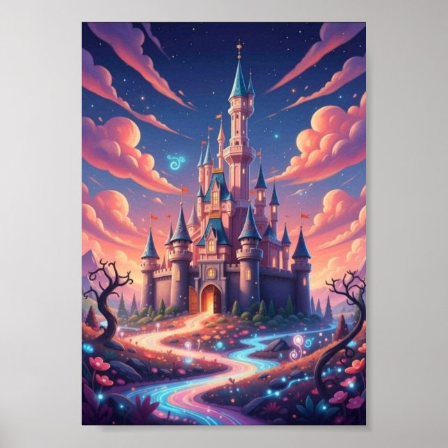 Enchanted Kingdom Starry Sky Whimsical Art Print (Front)
