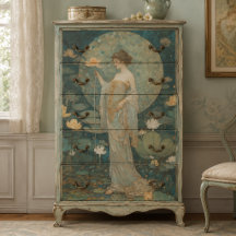 Enchanted Lady in a Magical Lotus Garden Decoupage