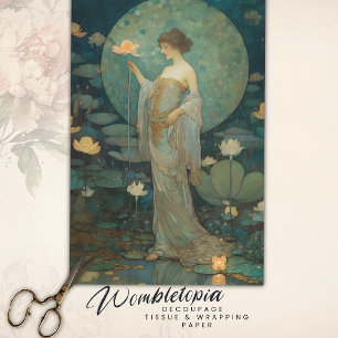 Enchanted Lady in a Magical Lotus Garden Decoupage Tissue Paper