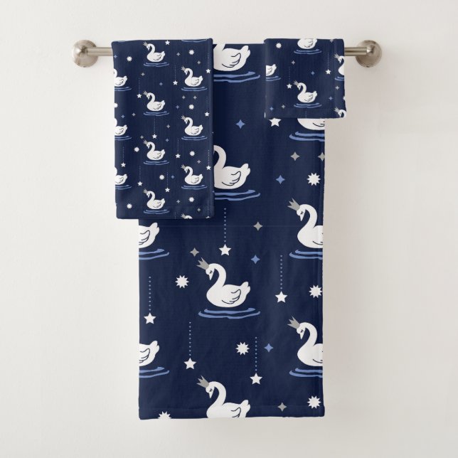 Enchanted Lake - Graceful Swan Pattern Design Bath Towel Set (Insitu)