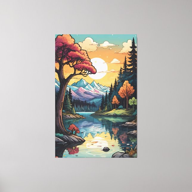 Enchanted Lakeside Serenity Sunset Landscape  Canvas Print (Front)