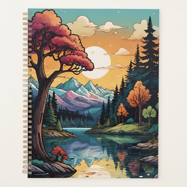 Enchanted Lakeside Serenity Sunset Landscape Planner (Front)