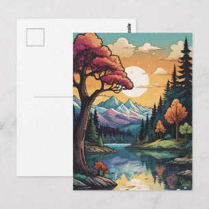 Enchanted Lakeside Serenity Sunset Landscape Postcard