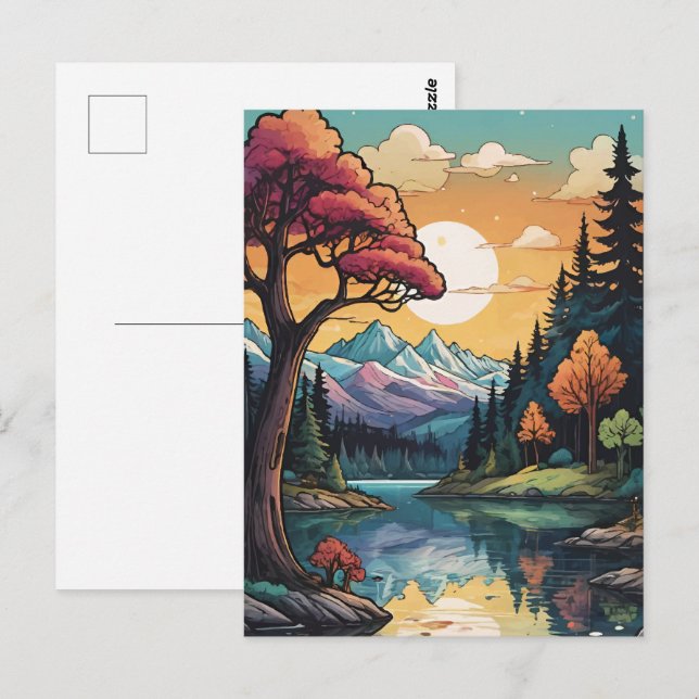 Enchanted Lakeside Serenity Sunset Landscape  Postcard (Front/Back)