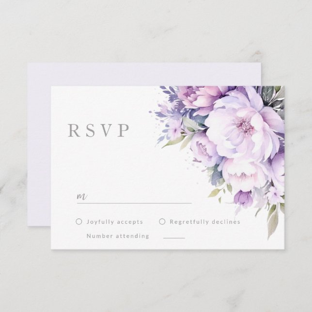 Enchanted Lavender Purple Floral Wedding RSVP Card (Front/Back)