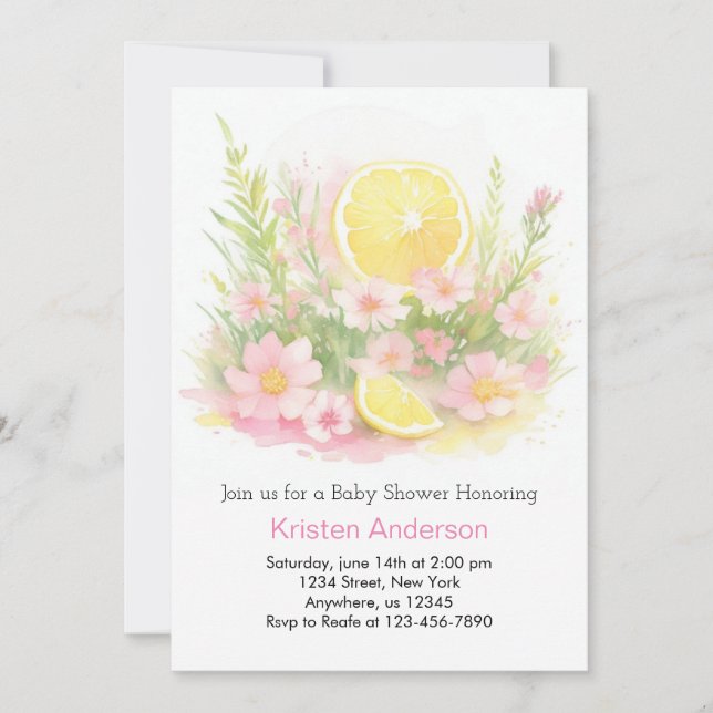 Enchanted Lemon Garden Pink Girl Baby Shower Invitation (Front)