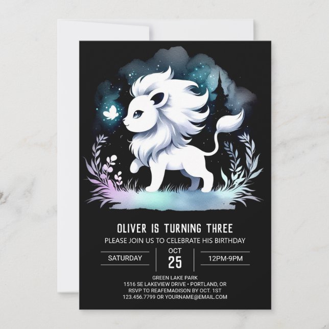 Enchanted Little Lion Birthday Invitation (Front)