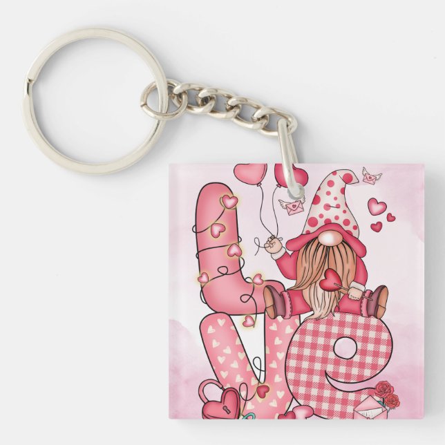 Enchanted Love Gnome Acrylic  Keychain (Front)
