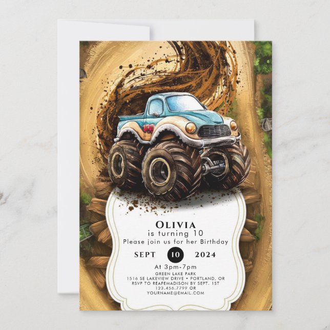 Enchanted Magical Kids' Monster Truck Birthday Invitation (Front)