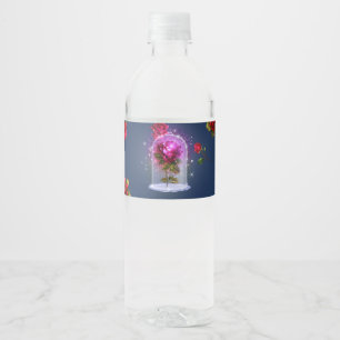 Enchanted Magical Red Rose Beauty Birthday Party Water Bottle Label