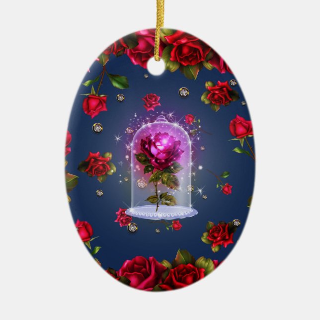 Enchanted Magical Red Rose Beauty Ceramic Tree Decoration (Front)