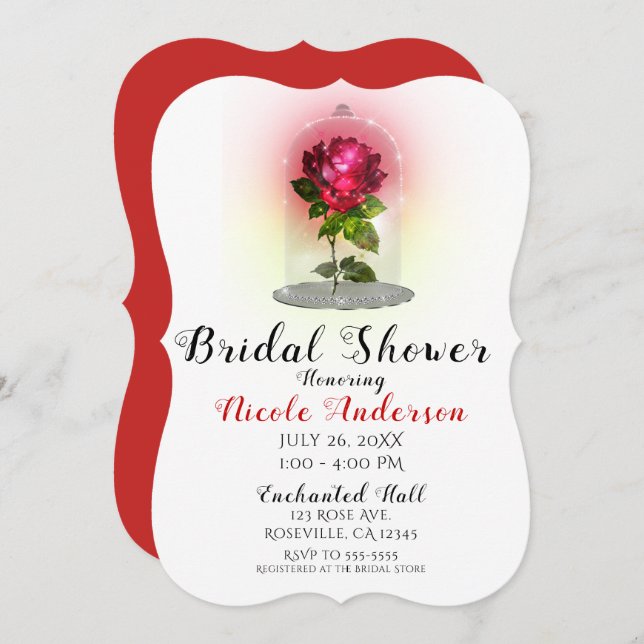 Enchanted Magical Red Rose Sparkly Bridal Shower Invitation (Front/Back)