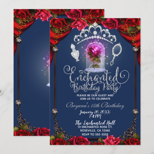 Enchanted Magical Rose Beauty Birthday Party Invitation (Front/Back)