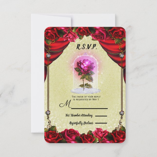 Enchanted Magical Rose Yellow & Red Roses RSVP Card (Front)