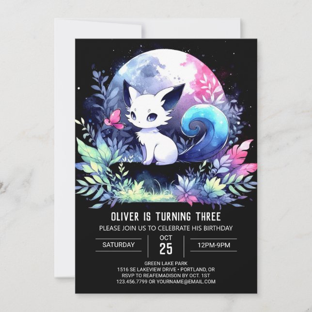 Enchanted Majestic Cat Birthday Invitation (Front)