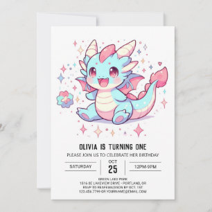 Enchanted Majestic Dragon 1st Birthday Invitation