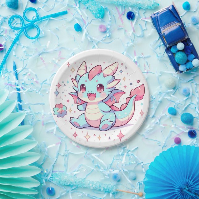 Enchanted Majestic Dragon Baby Shower Paper Plate (Party)