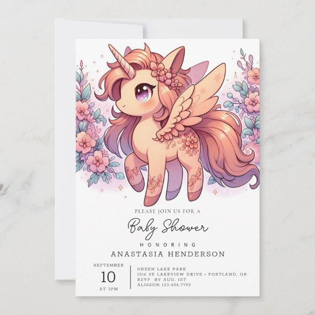 Enchanted Majestic Unicorn Baby Shower Invitation (Front)