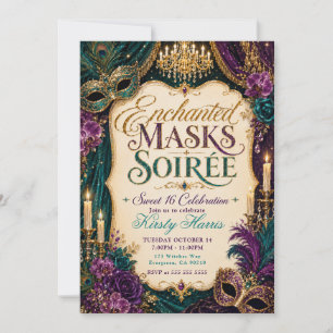 Enchanted Masks Soirée Sweet 16 Celebration Invitation