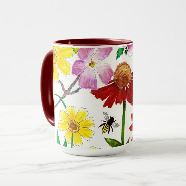 Enchanted Meadow Wildflower Watercolor Coffee Mug (Front Left)