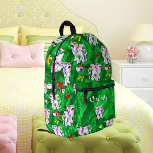Enchanted Meadows: Unicorn Dreams Green Printed Backpack