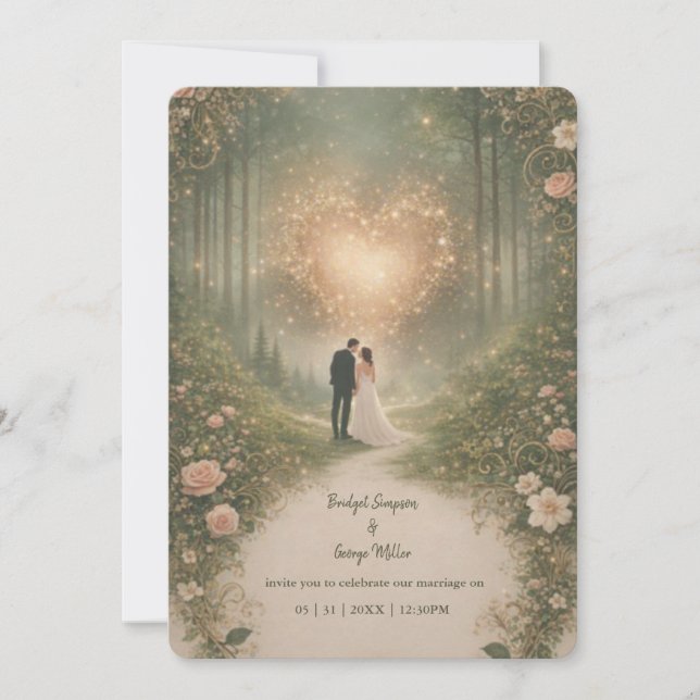 Enchanted Medieval Heart Forest Romantic Wedding Invitation (Front)
