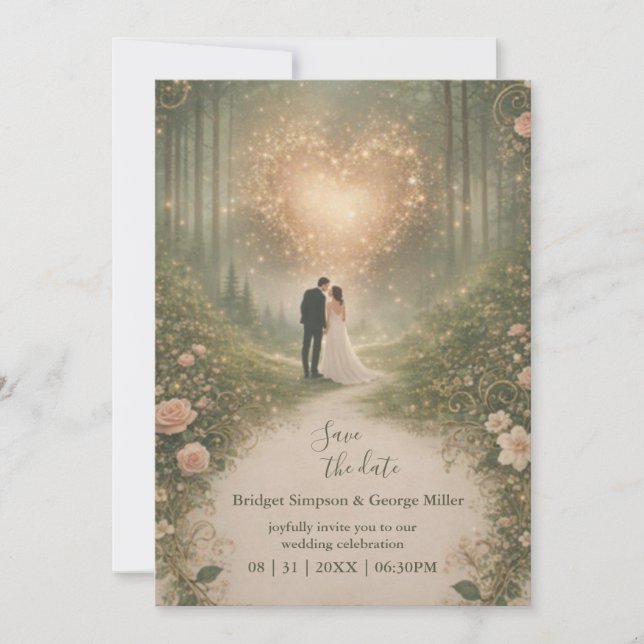 Enchanted Medieval Heart Forest romantic Wedding  Invitation (Front)