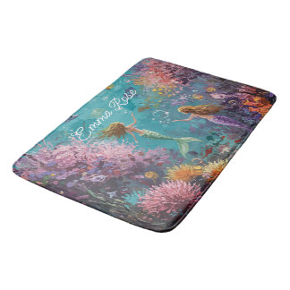 Enchanted Mermaid Underwater Scene Bath Mat