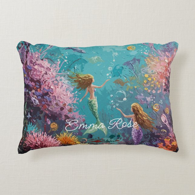 Enchanted Mermaid Underwater Scene Decorative Cushion (Front)