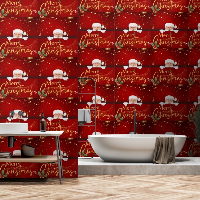 Enchanted Merry Christmas Santa Claus Peel & Stick Wallpaper (Bathroom)