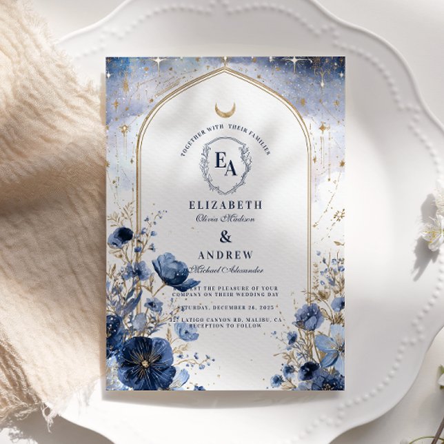 Enchanted Midnight Botanical Arch Wedding Invitation (Creator Uploaded)