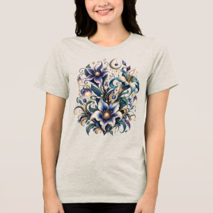 Enchanted Midnight Garden: Luminous Blue and Gold  Tri-Blend Shirt