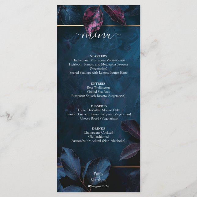 Enchanted Midnight Garden Wedding Menu (Front)