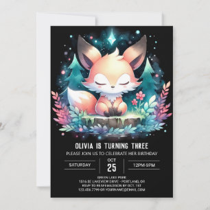  Enchanted Minimalist Fox Birthday digital Invitation