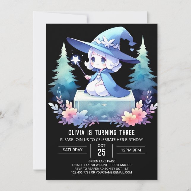 Enchanted Minimalist Wizard Birthday Invitation (Front)