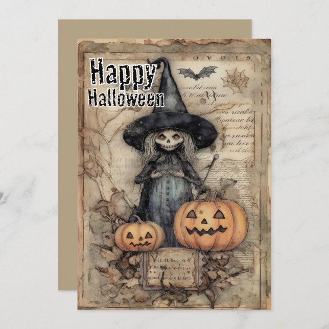 Enchanted Mischief  Witchy Whimsy in Autumn Shadow Holiday Card (Front/Back)